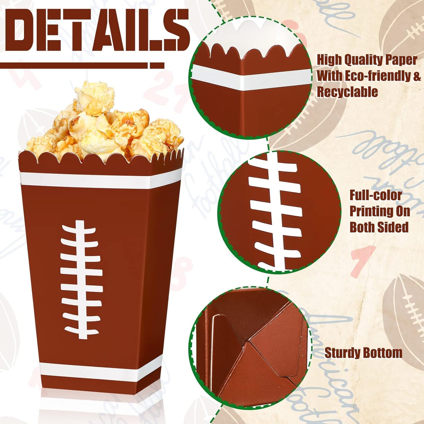 Funtery 24 Pcs Party Popcorn Boxes Popcorn Bags Buckets Container Holder Sport Party Favors for Sport Supplies Decorations(Football)