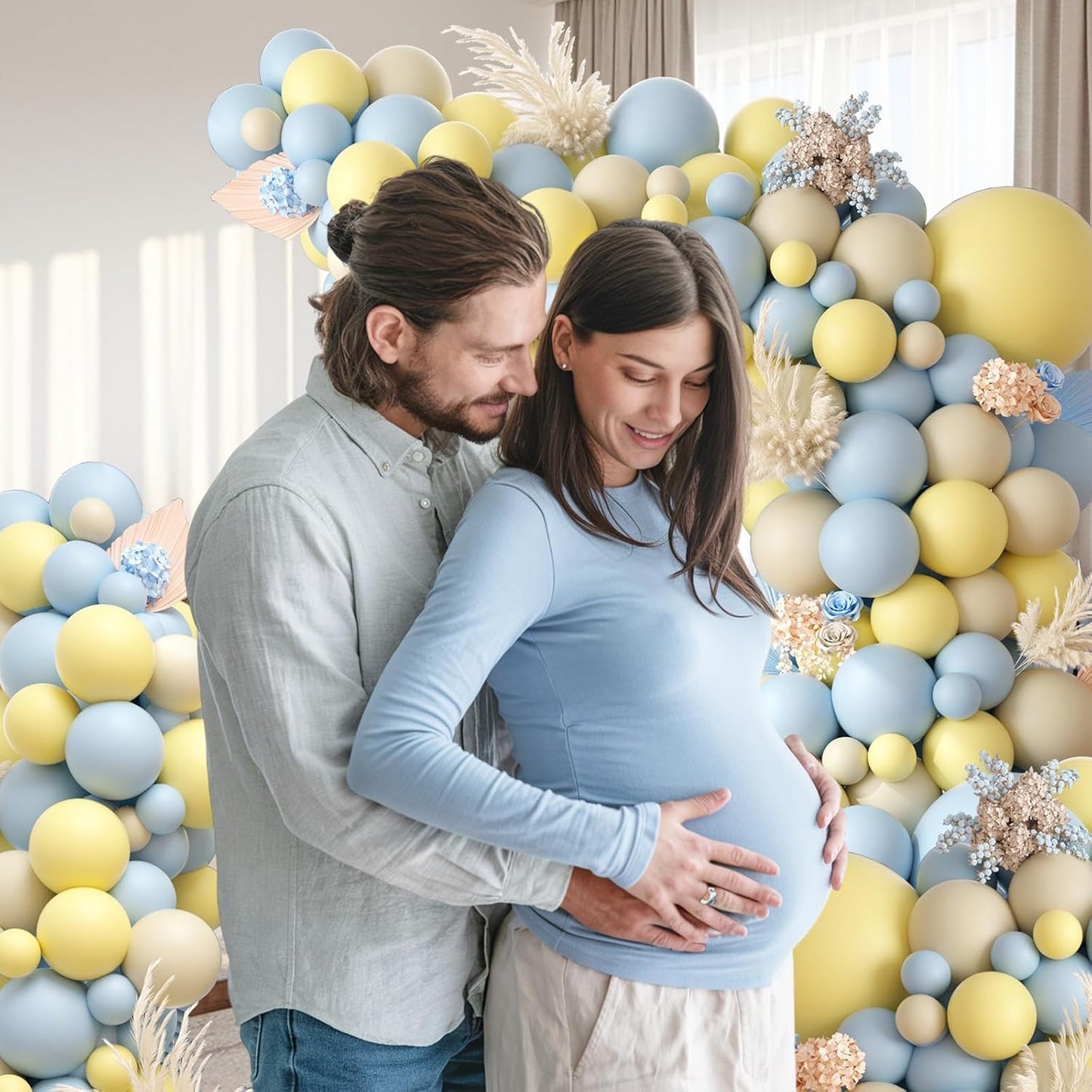 Pastel Blue Yellow Balloon Garland Arch, White Sand Pastel Yellow Balloons Pastel Baby Blue Latex Party Balloon for Baby Shower Theme Birthday Gender Reveal Bridal Wedding Party Decoration