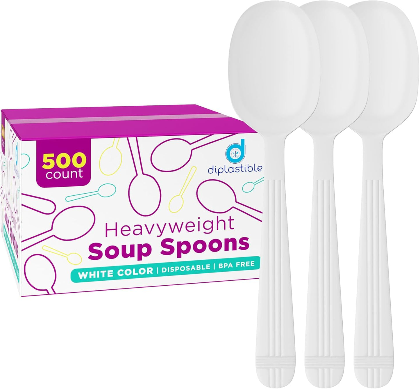 Plastic Soup Spoons Heavy Duty - Pack of 500 Disposable Spoons Utensils - Cutlery for Parties and Events Pack
