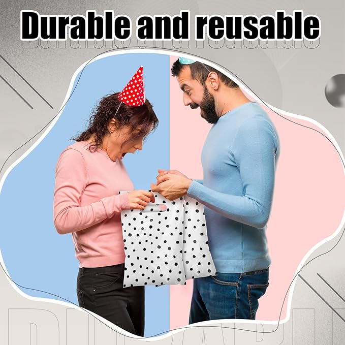 Epakh 100 Pcs Black Polka Dot Gift Bags Bulk Plastic Party Favor Bags with Handles Modern Art Candy Treat Goody Wrapping for Baby Shower Wedding Birthday Party Supplies