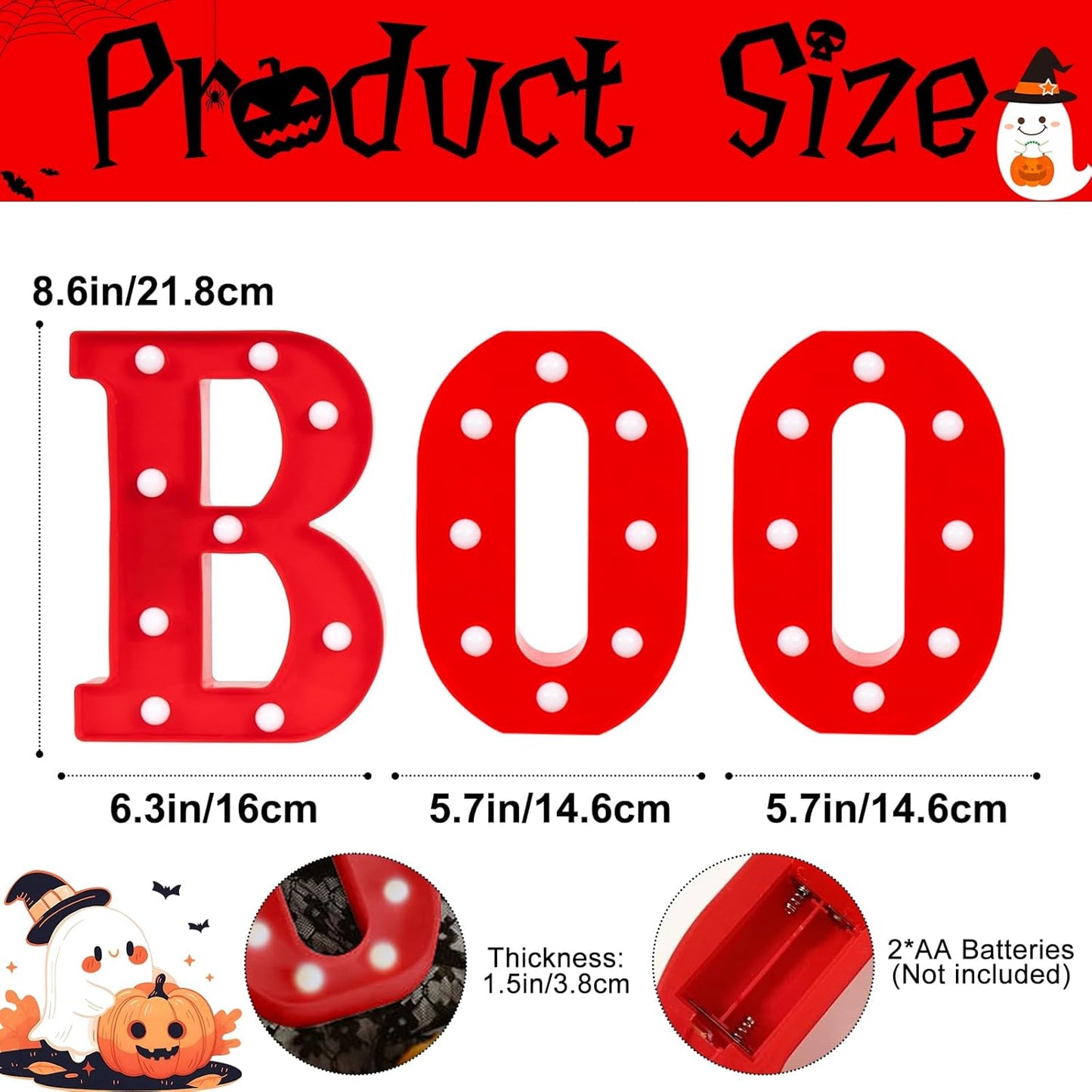 Halloween Decorations, "BOO" Light Up Sign, LED Marquee Light Up Letters, Halloween Decor Indoor for Kitchen, Bedroom, Party, Tabletop
