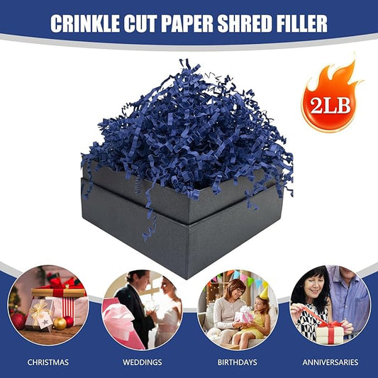 Navy Blue Crinkle Cut Paper Shred Filler, 2 LB Basket Filler Shredded Paper, Confetti Stuffing for Basket Filling, Halloween, Thanksgiving, Christmas, Birthdays, Gift Wrapping, Stuffer Party Supplies