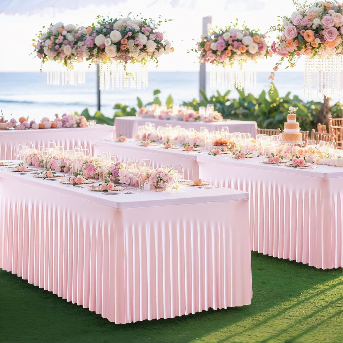 Besutolife 4 Pack Pink Spandex Tablecloth for 6ft Rectangle Tables Fitted Table Cloth Stretch Table Covers Skirt 6ft Rectangular Tablecloths for Banquet Parties Wedding Decorations