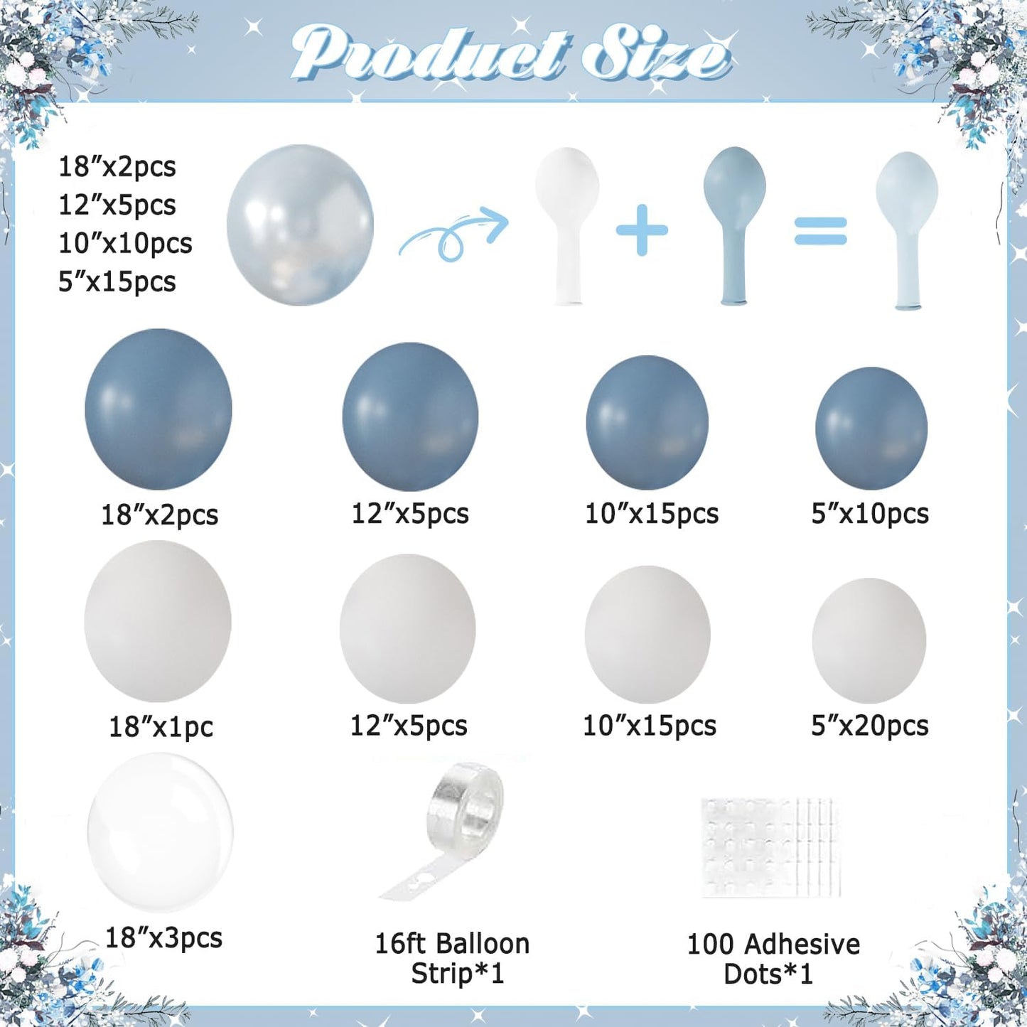 Dusty Blue Balloon Arch Kit 108Pcs Double Stuffed Balloons Garland Including Dusty Blue Pearl White Balloons Different Size for Birthday Baby Shower Bachelorette Party Decorations