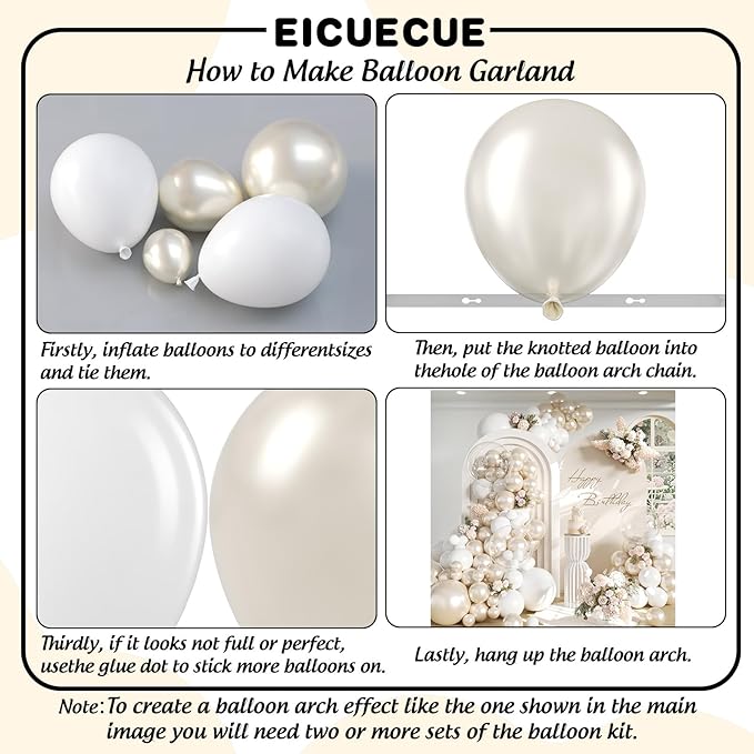 Pearl White Balloon Arch Kit - 126Pcs Different Sizes Double Stuffed Pearl White and Clear Balloons Garland Kit for Wedding Bridal Shower Engagement Birthday Baby Shower Party Decorations
