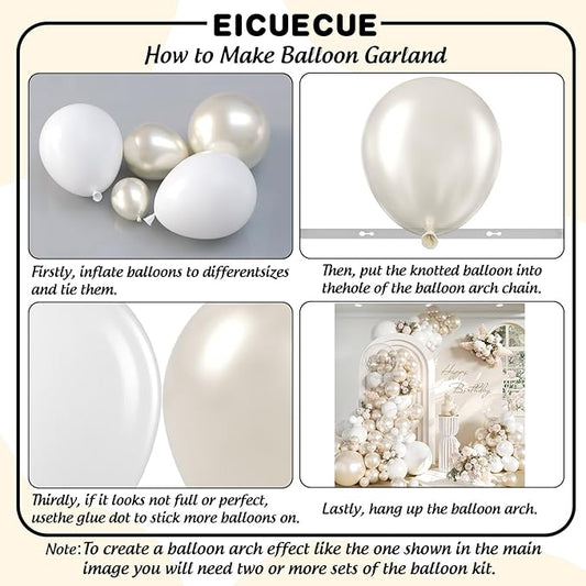 Pearl White Balloon Arch Kit - 126Pcs Different Sizes Double Stuffed Pearl White and Clear Balloons Garland Kit for Wedding Bridal Shower Engagement Birthday Baby Shower Party Decorations