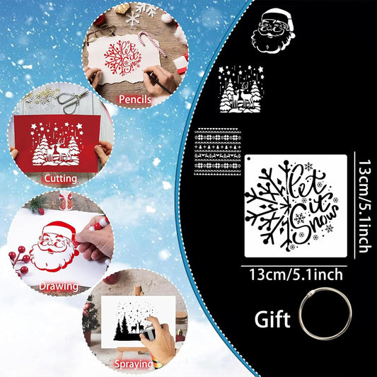 16 Pcs 5.1 x 5.1 Inch Christmas Stencils Set for Painting on Wood,Wall Door Home Decor, Reusable Adults & Kids Christmas Tree DIY Crafts Decorations Kit