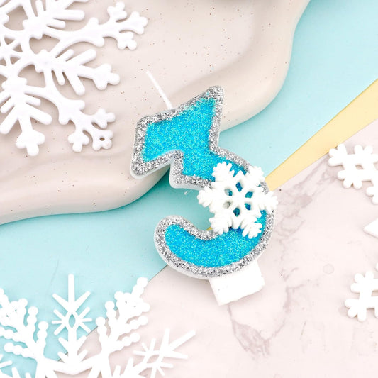 Frozen Themed Birthday Candles Party Decorations, Blue and Silver Number 3 Birthday Candle, Happy Birthday Candle for Cake, Snowflake Cake Topper Decoration for 3rd 3 Year Old Party Favor Supplies