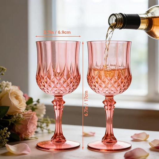 Plastic Wine Glasses, Plastic Goblets Vintage Style Cordial Unbreakable Drinking Glasses, Reusable Drinkware for Wedding Reception, Grand Event Party Supplies, Easter (24, Rose Gold)