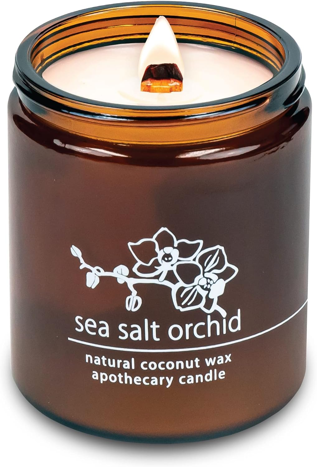 Hemlock Park Crackling Wood Wick Candle Handcrafted with Natural Coconut Wax (Standard 8 oz, Sea Salt Orchid)
