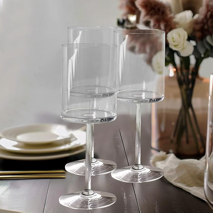 Efavormart 6 Pack Clear Plastic Square Wine Glasses With Long Stem, Shatterproof Reusable Cocktail Glasses - 10oz