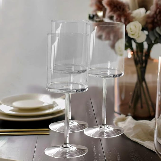 Efavormart 6 Pack Clear Plastic Square Wine Glasses With Long Stem, Shatterproof Reusable Cocktail Glasses - 10oz