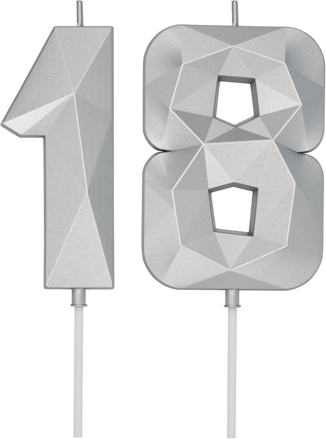 DERVENTA Birthday Candle Big Number 3D Silver 3.7 inch Party Celebration Anniversary Decoration Cake Topper 1 Piece (Number 18 Silver)