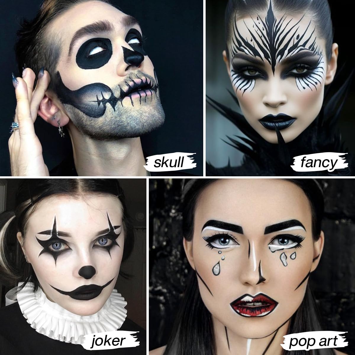 DE'LANCI Black Face Paint Foundation Halloween Sfx Makeup, Semi-matte Black Body Paint Highly Pigmented, Face Body Paint Skull Skeleton Waterproof Greasepaint Goth Makeup Special Effects Cosplay
