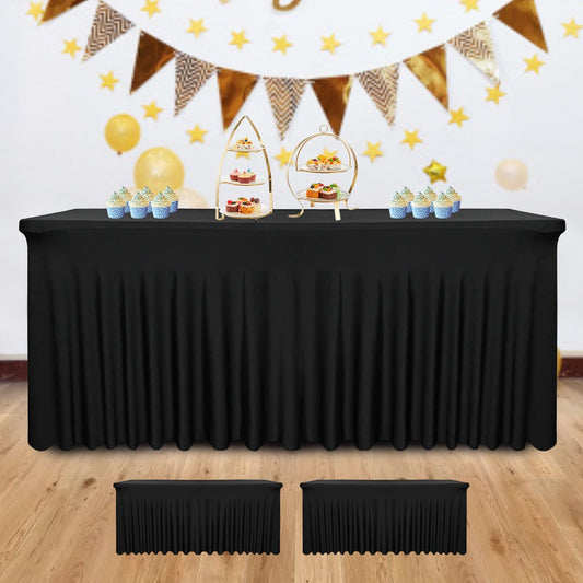 2 Pack - Black Spandex Table Skirt for 6ft Tables (72" L x 30" W x 30" H) | Stretch, Washable & Wrinkle-Resistant Fitted Cover | Banquet, Birthday Party Decor