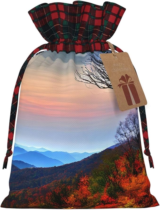 PULaif Blue Ridge Mountains Christmas Drawstring Gift Bags, Large Size Christmas Bags For Gifts Party Favors, Xmas Gift Bags