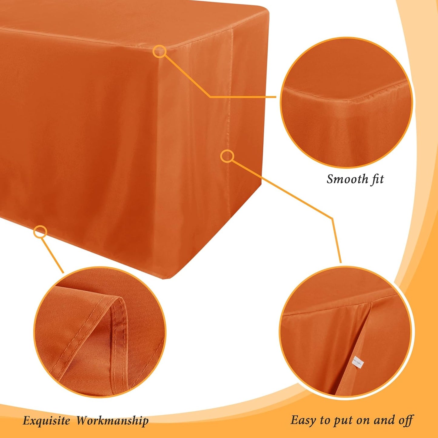 Obstal 2 Pack Table Clothes for 6 FT Rectangle Tables - Water Resistant Washable Fabric Polyester Rectangle Table Cover Protector for Wedding, Banquet and Trade Shows, 72L x 30W Inches, Orange