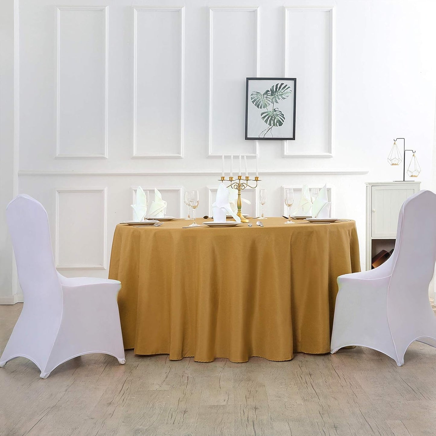 70 inch Round Tablecloth Washable Polyester Table Cloth Decorative Table Cover for Wedding Party Dining Banquet（70 inch,Gold）