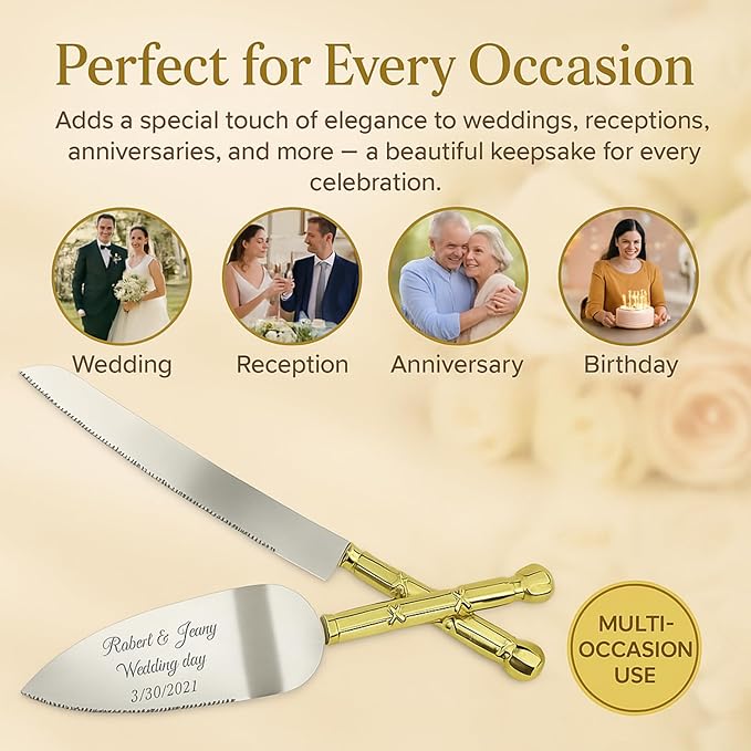 GIFTS INFINITY Personalized Wedding Cake Knife and Server Set with Engraving – Cake Cutting Utensil Set, Keepsake Gift for Wedding, Anniversary, Reception, Birthday & Other Occasions
