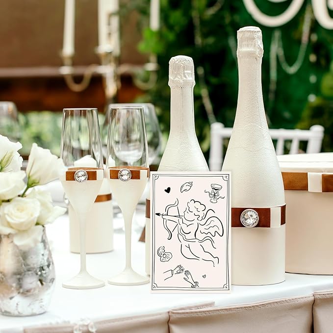 Whaline 30 Pack Wedding RSVP Cards Black Cupid Wedding Bride Groom Cake Car Champagne Respond Card with Mailing Side for Bridal Shower, 4 x 6 Inch