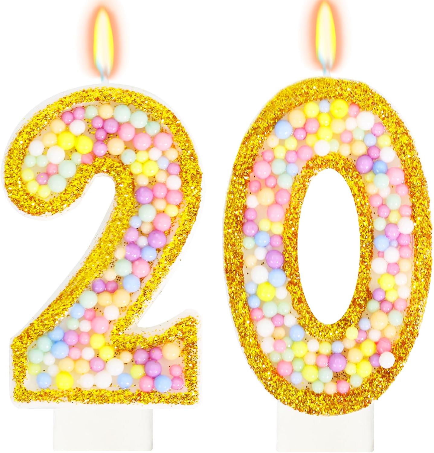 20th Birthday Candle for Cake, Colorful Macaron Numeral Candles for Women/Men, Birthday Party Cake Decorations, Golden Cake Topper for Birthday Party Supplies (Number 20)