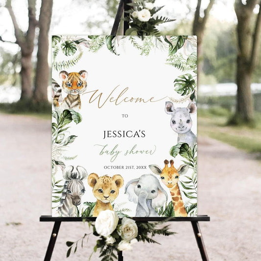 Generic Safari Baby Shower Welcome Sign, Gender Neutral, Plastic, Full Size