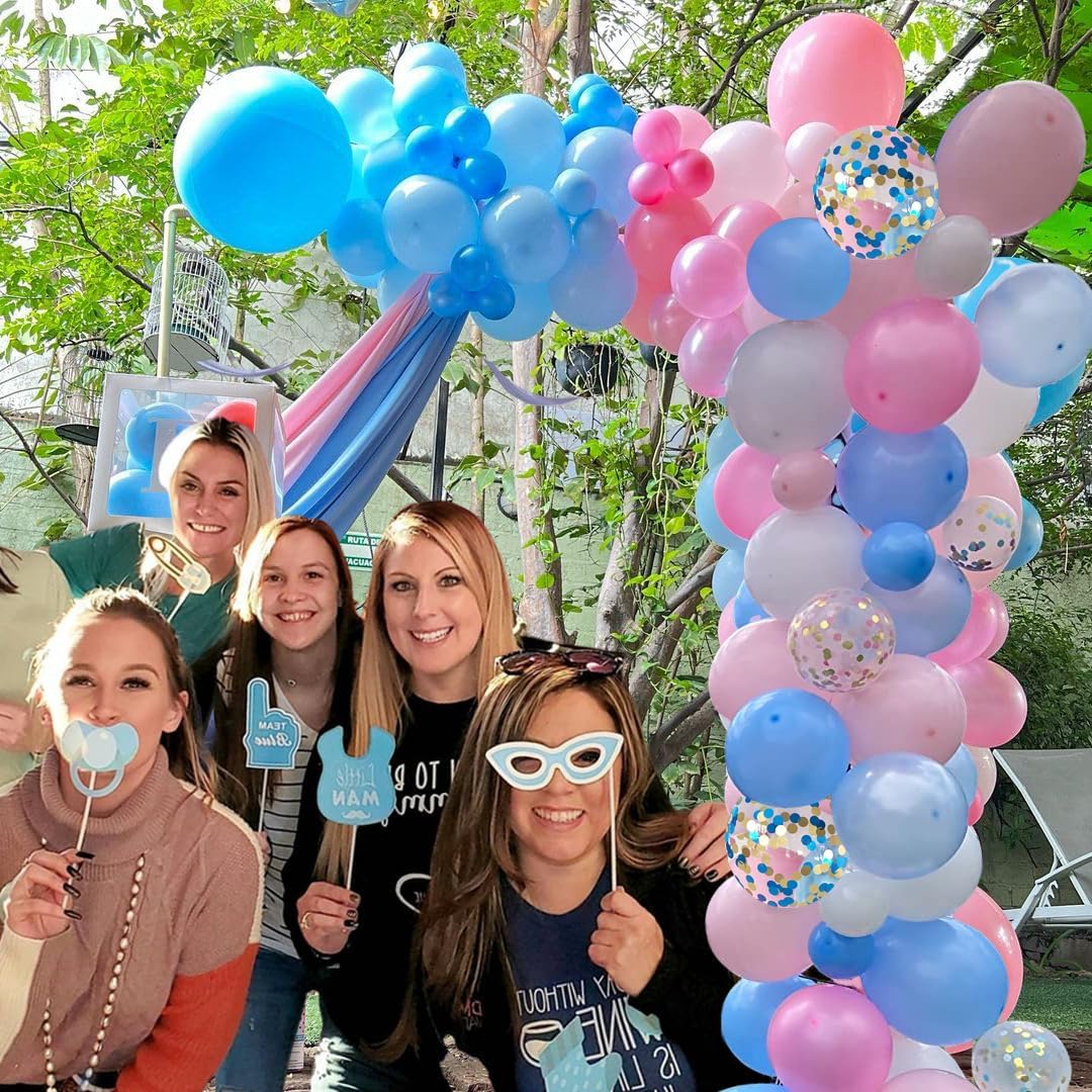 Pink and Blue Latex Balloons, 12 inch Blue Pink White Confetti Party Balloons For Birthday Party Decorations