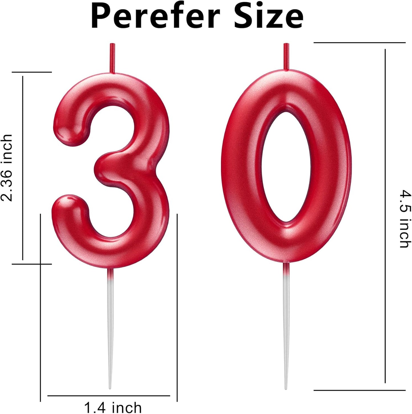 Red Number 30 Candle Happy Birthday 3D Number Candles for Birthday Cake Party Decoration Wedding Anniversary Celebration Supplies