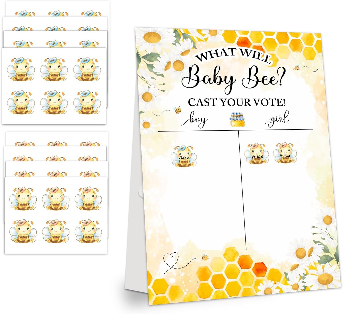 Gender Reveal Party Games, Bee Theme Baby Gender Reveal Voting Board Sign, 48 Boy Girl Voting Stickers, He or She, Baby Gender Reveal Party Decorations Games for Boy or Girl Shower