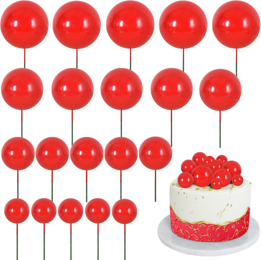 BEISHIDA 20 PCS Red Mini Ball Cake Toppers Foam Cake Balls Decoration Supplies for Happy Birthday Anniversary Wedding Baby Shower Graduation Christmas Valentines Cake Decorations