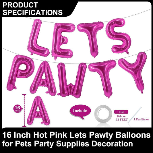 9 Pcs Lets Pawty Balloons Banner 16 Inch, Dog Cat Pet Birthday Letters Sign Lets Pawty Balloons Happy Birthday Banner for Pet Dog Cat Party Supplies Decorations (Pink)