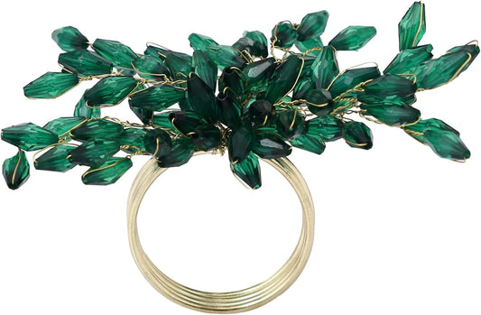 Napkin Rings Set of 12 for Dining Table Decoration Parties Everyday Metal Napkin Holder Leaf Dark Green (Pack of 12)