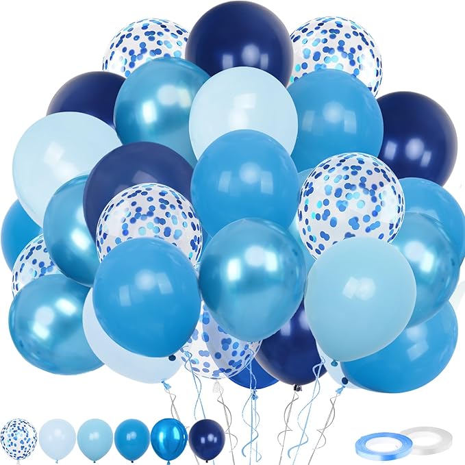60Pcs 12inch Metallic Macaron Blue Matte Blue Balloons Navy Blue Latex Balloons for Birthday Wedding Baby Shower Boys Men Graduation Party Decoration
