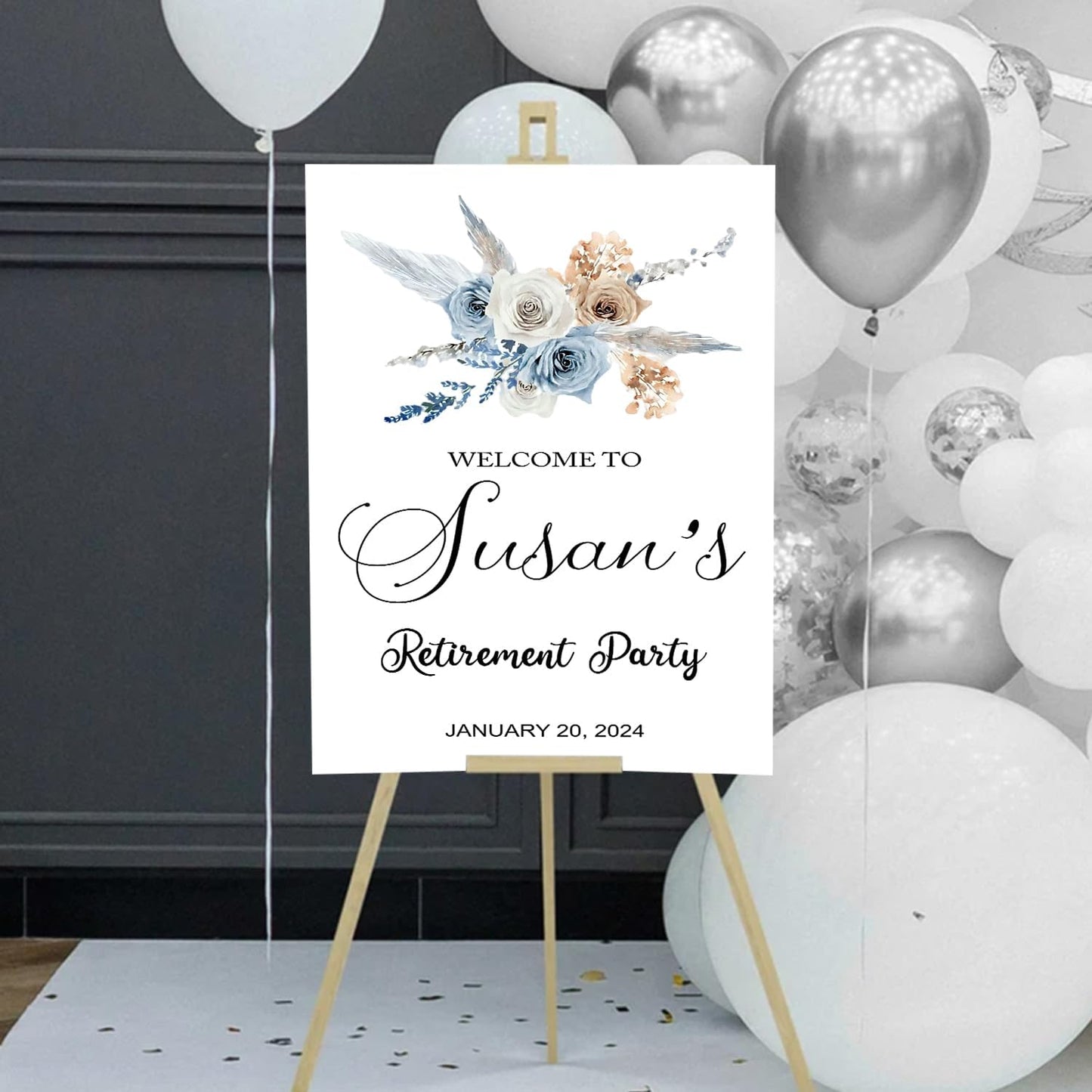 Personalized Blue Retirement Party Sign, Rustic Luncheon Welcome Sign