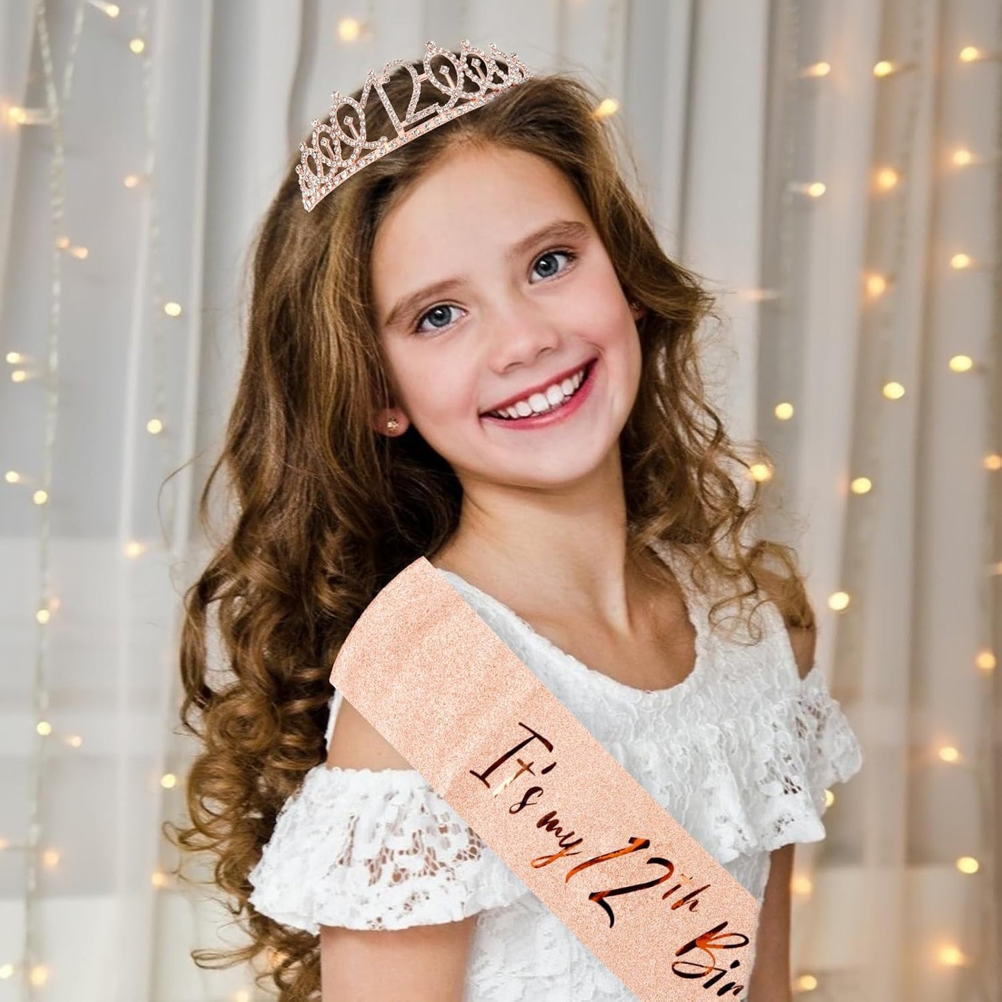 CIEHER 12th Birthday Crown + 12th Birthday Sash + Pearl Pin Set, It's My 12th Birthday Sash, 12 Birthday Tiara, 12th Birthday Decorations for Girls, 12th Birthday Gifts