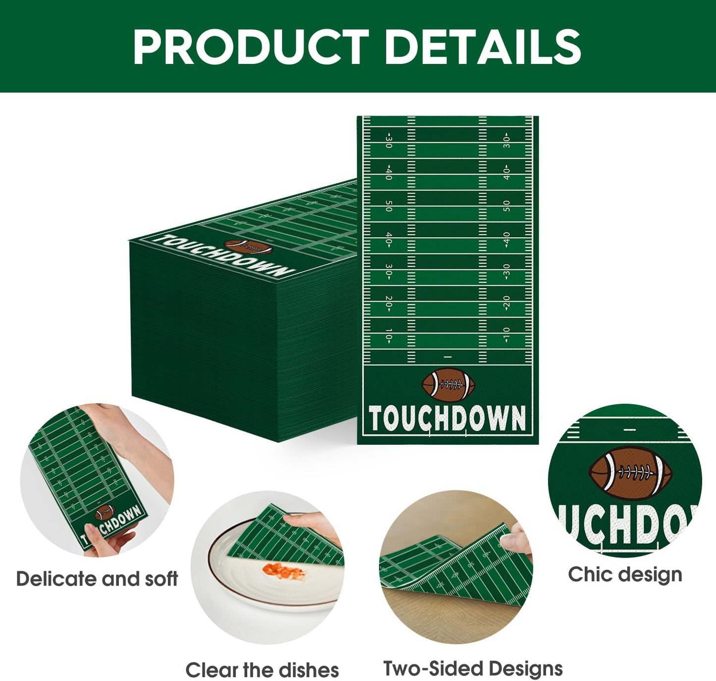 Horaldaily 100 Super Bowl Disposable Paper Decorative Guest Napkins, Football Touchdown and Game Day Themed for Party Lunch Dinner Kitchen Bathroom