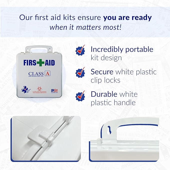 Certified Safety Mfg Class A 21 Plus BBP - 158pc USA-Made ANSI & OSHA Compliant First Aid Kit w/Bloodborne Pathogen Protection - Bloodborne Pathogen Kit for Businesses (Plastic Case)