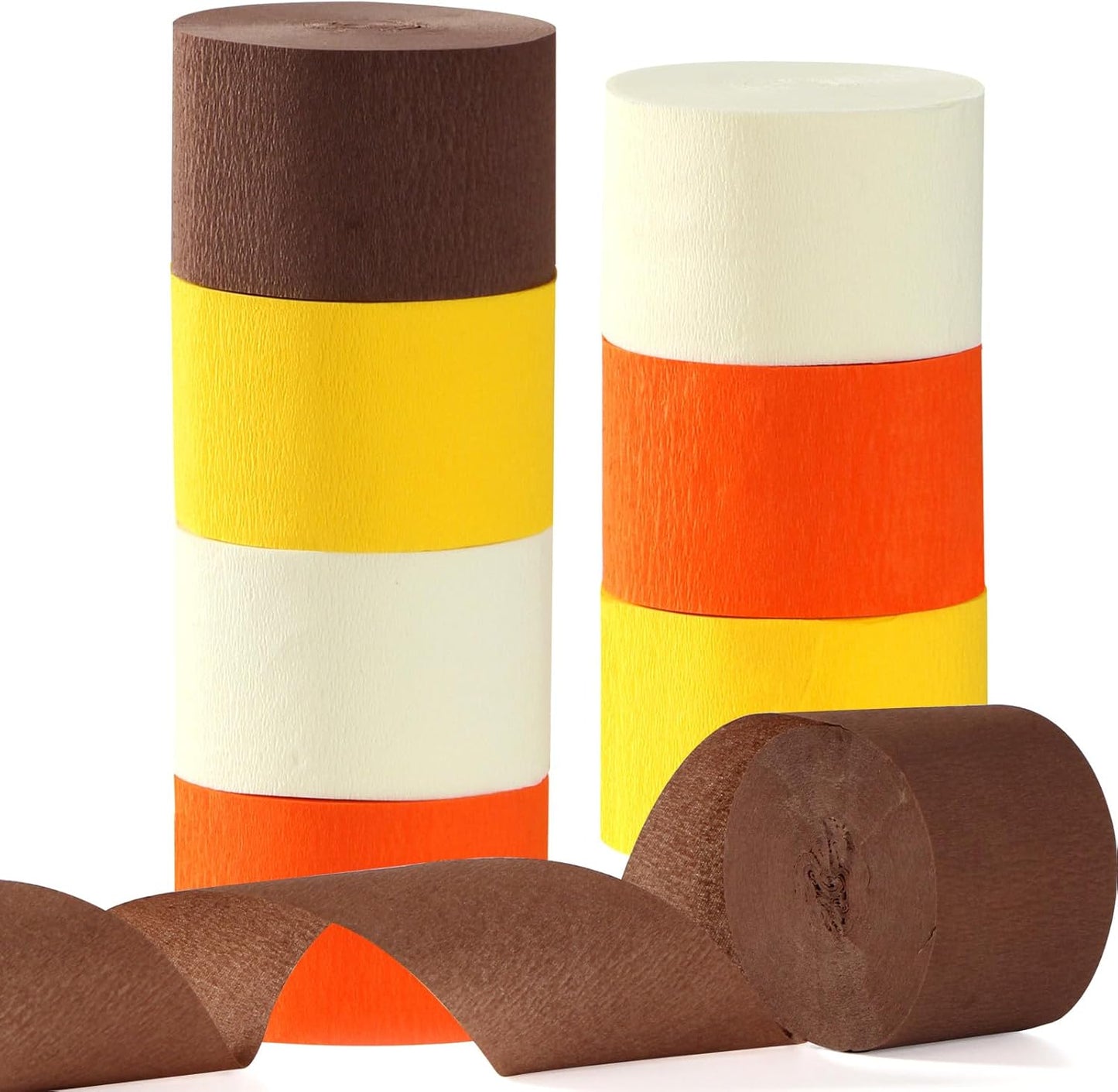 Yellow-Beige Orange-Brown Fall Party-Decorations Streamers - 8 Rolls Boho Autumn Baby Shower Thanksgiving Harvest Crepe Tissue Paper Streamer,Birthday Bridal Bachelorette Wedding Garland Panduola