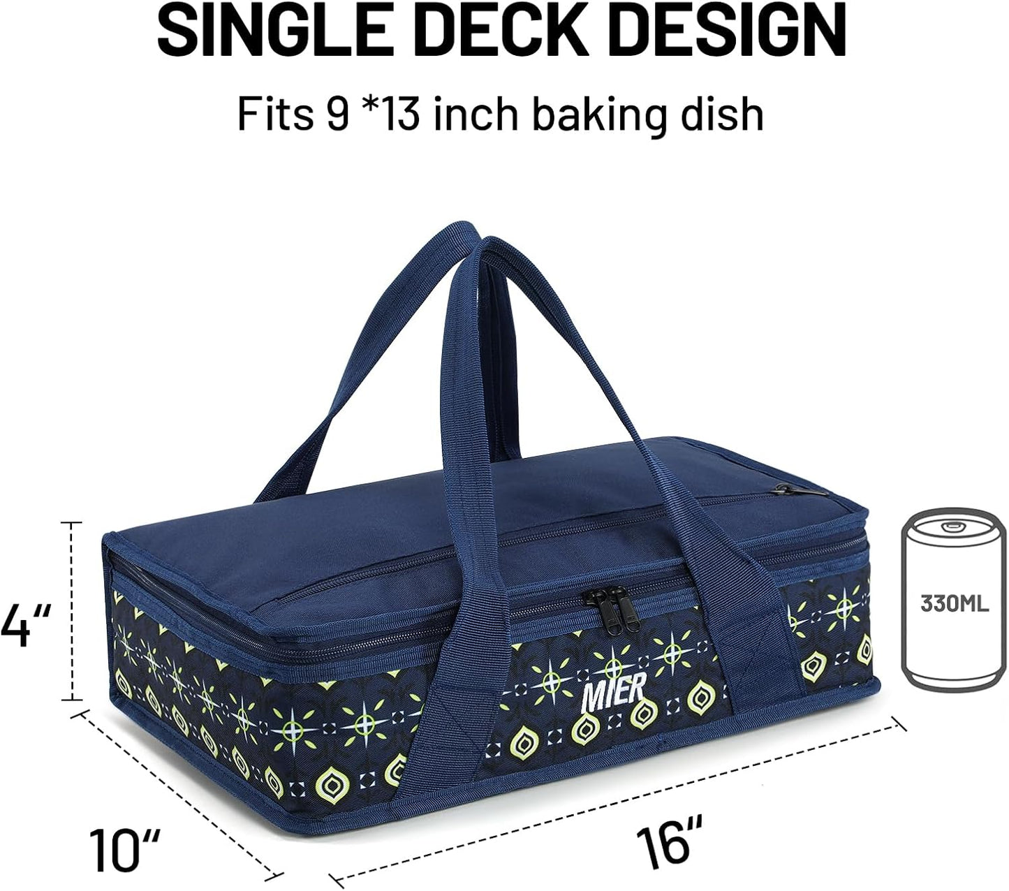 MIER Insulated Casserole Carrier for Hot or Cold Food Thermal Food Carrier Bag for Lasagna Potluck Parties Picnic Cookouts, Fits 9"x13" Baking Dish/Foil Pan, Deep Blue