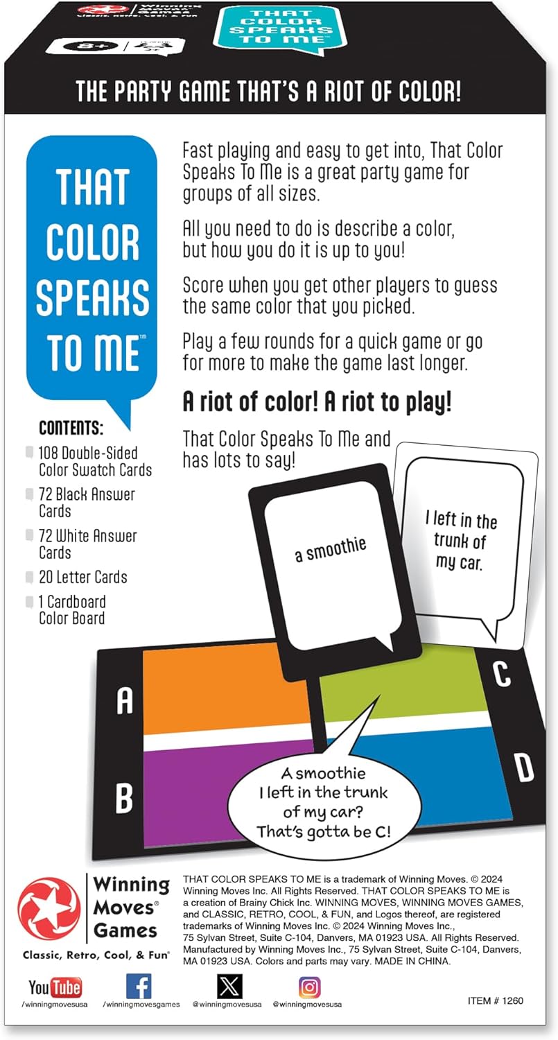 Winning Moves That Color Speaks to Me, Fast Playing Party Game of Predicting Which Color Will Speak to Your Opponents Wild Answer Cards, for 3+ Players, Ages 8+