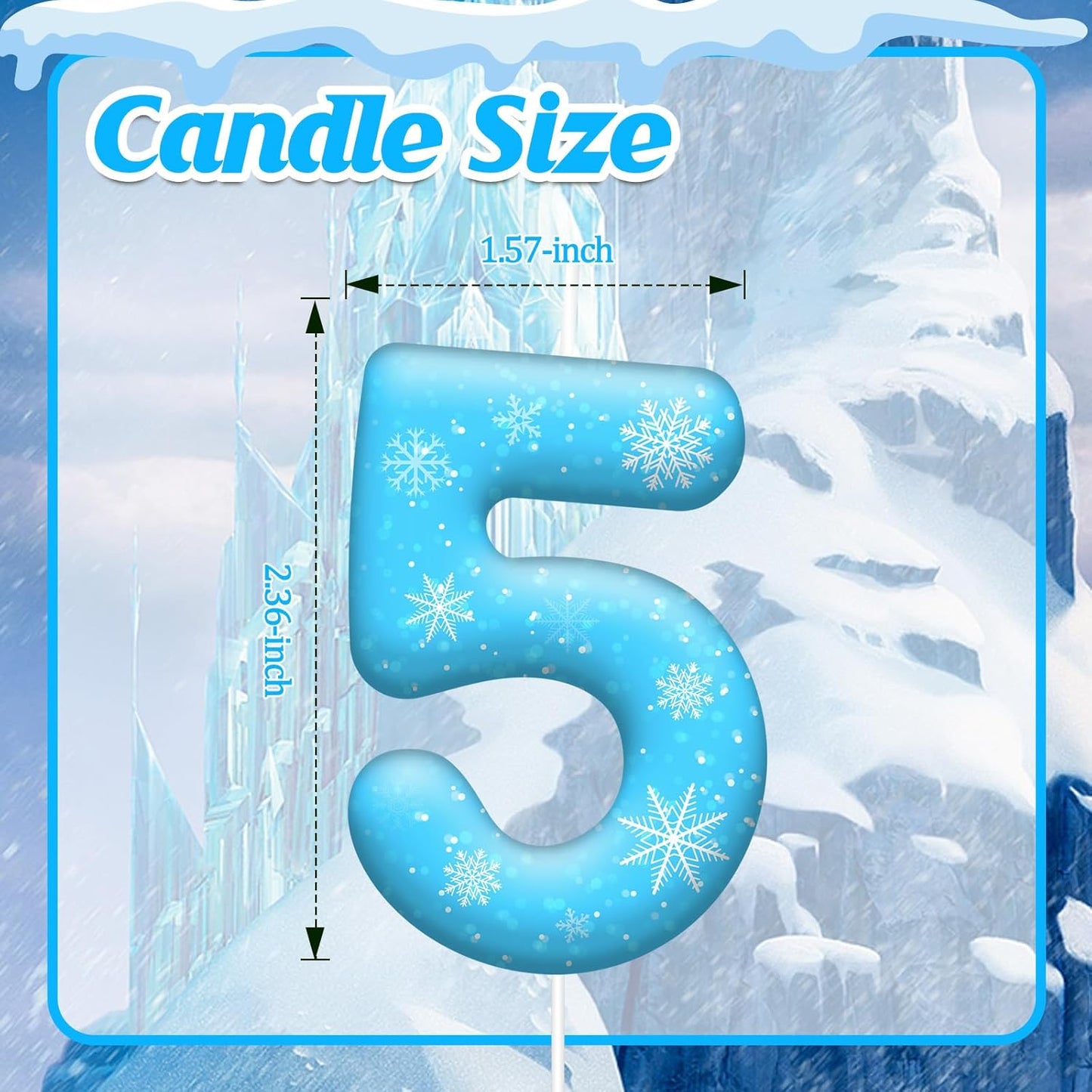 White and Blue Frozen Themed Party Birthday Candles - Blue Number Candles Snowflake Themed Party Decorations, Girls Party Supplies(Number 5)