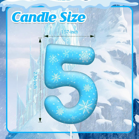 White and Blue Frozen Themed Party Birthday Candles - Blue Number Candles Snowflake Themed Party Decorations, Girls Party Supplies(Number 5)