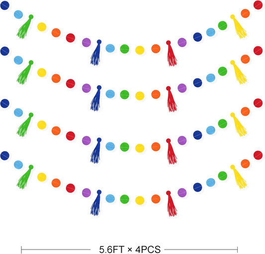 Rainbow Decorations Colorful Felt Tassel Circle Dot Garland Banner Rainbow Hanging Polka Dot Tassel Streamer for Classrooms Preschool Everyone is Welcome Nursery Birthday Fiesta Carnival Party Decor
