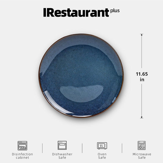 Organic Shape Restaurant Dinner Plates 11.65", Commerical Grade Catering Stoneware Plates in Ir-regular Organic Shape, Chip & Scratch Resistant, Glossy Reactive Glaze Blue, Case of 12