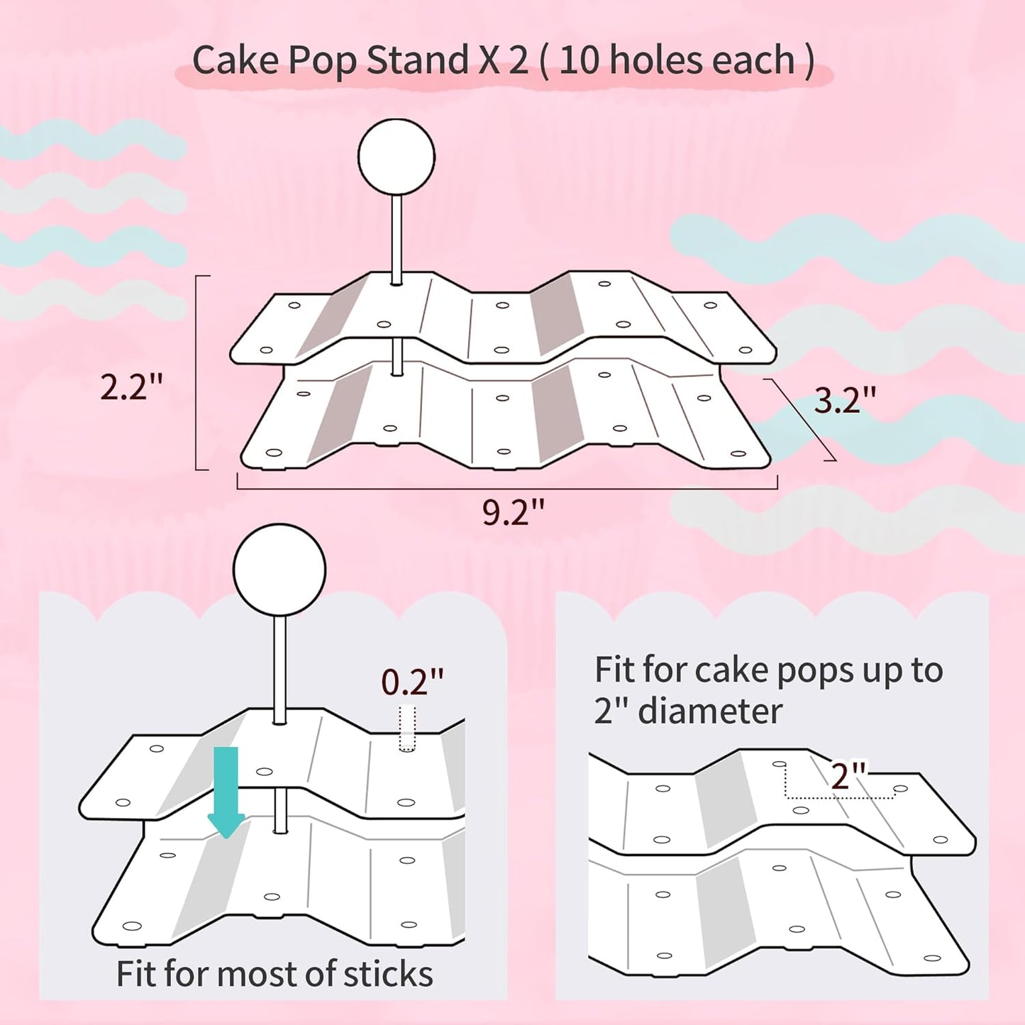 Pack of 10 NWK Dessert Stand Set with 2X Large 2-Tier and 2X Large 3-Tier Cupcake Stands, 4 x Appetizer Trays, 2 x Cake Pop Stands, for Birthday Baby Shower Party Decorations