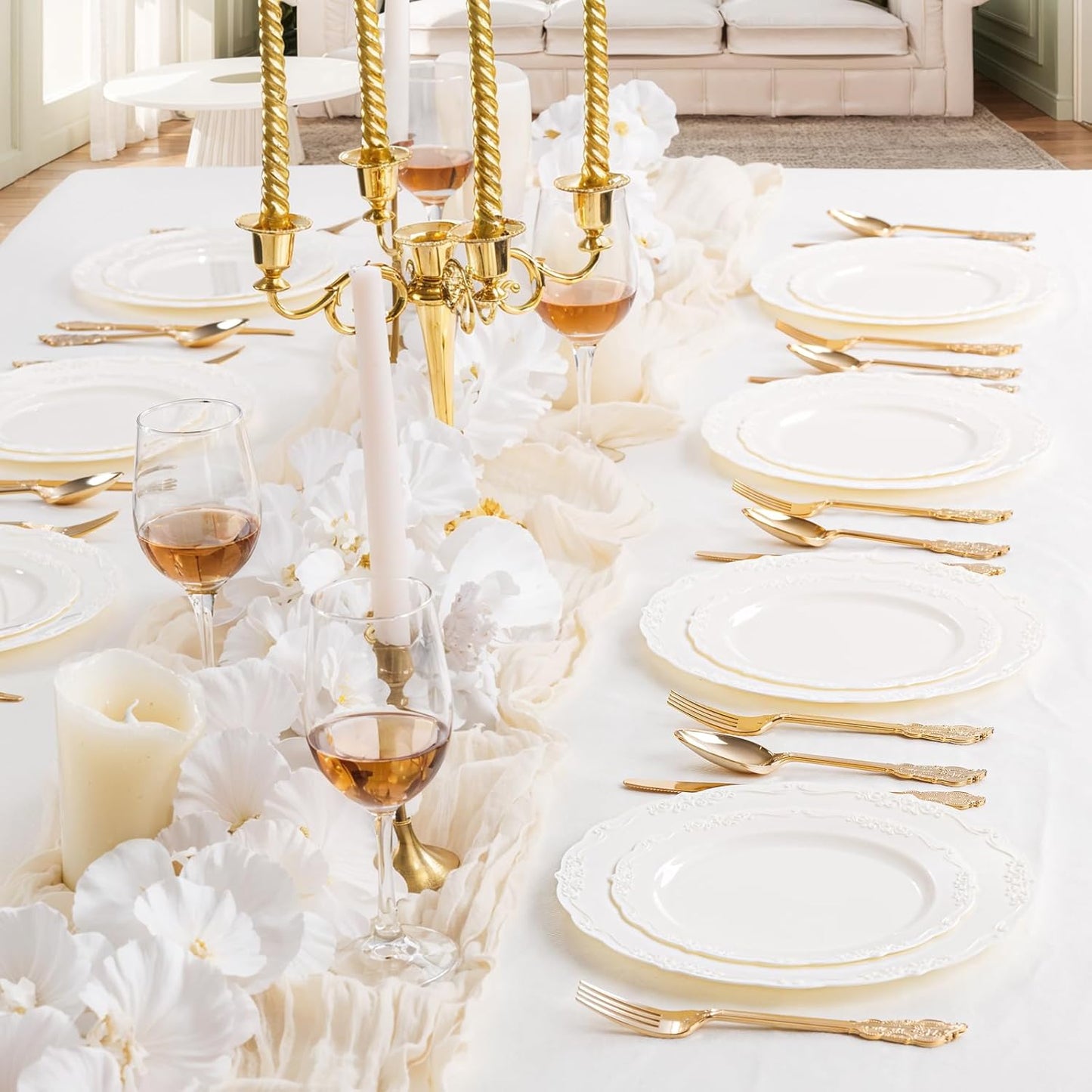 DaYammi 60PCS Ivory Plastic Plates, Thanksgiving Plates Disposable Heavy Duty Disposable Plates Premium 7.5inch Ivory Dessert Cake Salad Appetizer Platos Hard Plastic Platos Disposable for Party