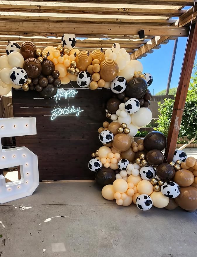 Brown Cow Print Balloons - 60Pcs Western Party Balloons, 12Inch Coffee Brown Beige Latex Balloons with Confetti for Cow Birthday, Baby Shower,Western Party, Farm Themed Cowboy Decor