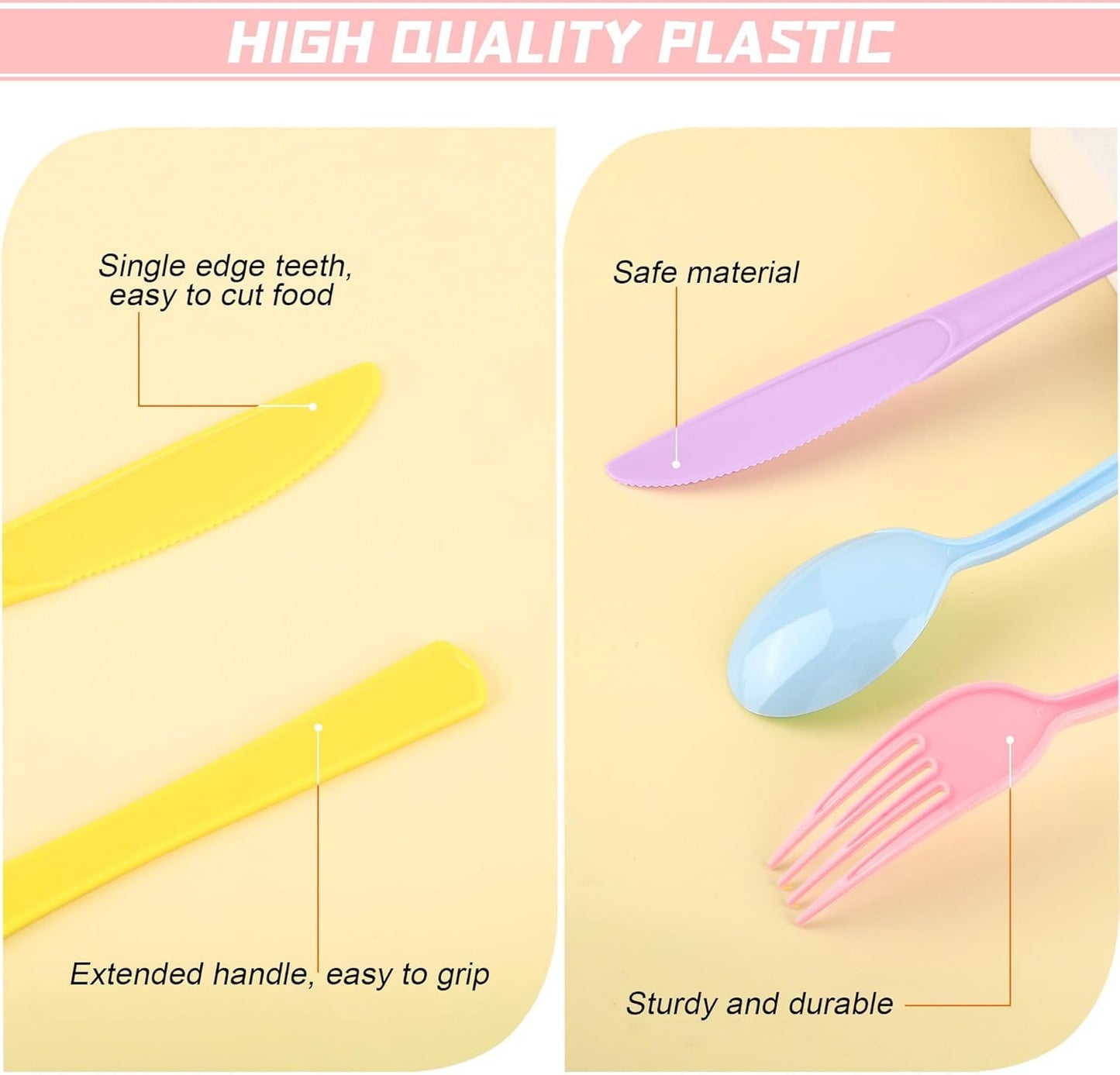 300 Pieces Pastel Plastic Silverware Heavy Duty Plastic Cutlery Set Heavyweight Disposable Utensils Includes Spoons Forks Knives for Birthday Wedding Dinner, Macaron Colors