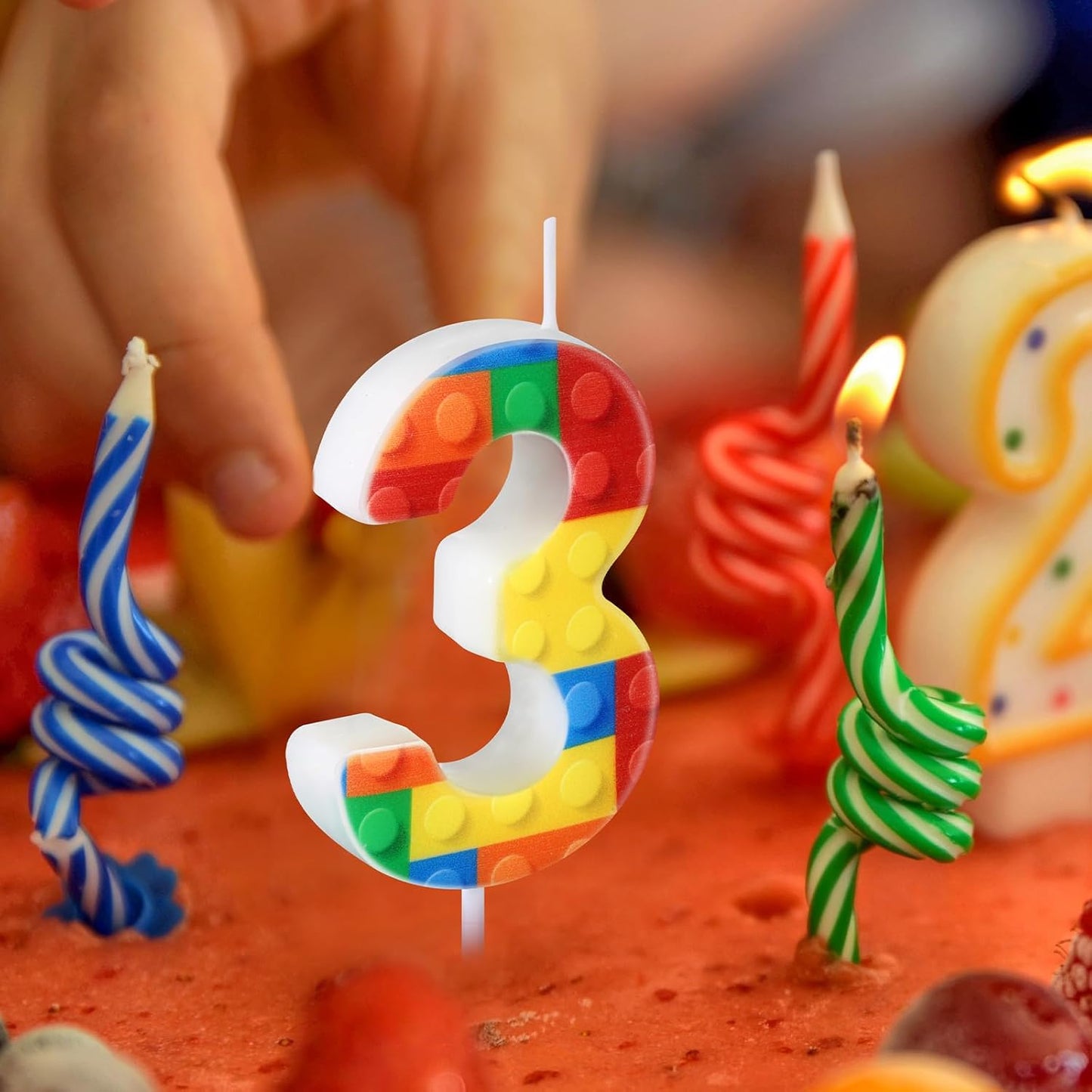 Building Block Number 0-9 Birthday Cake Candle Numeral Birthday Sparkler Candles for Building Block Cake Topper for Party Decorations Supplies(Number 3)