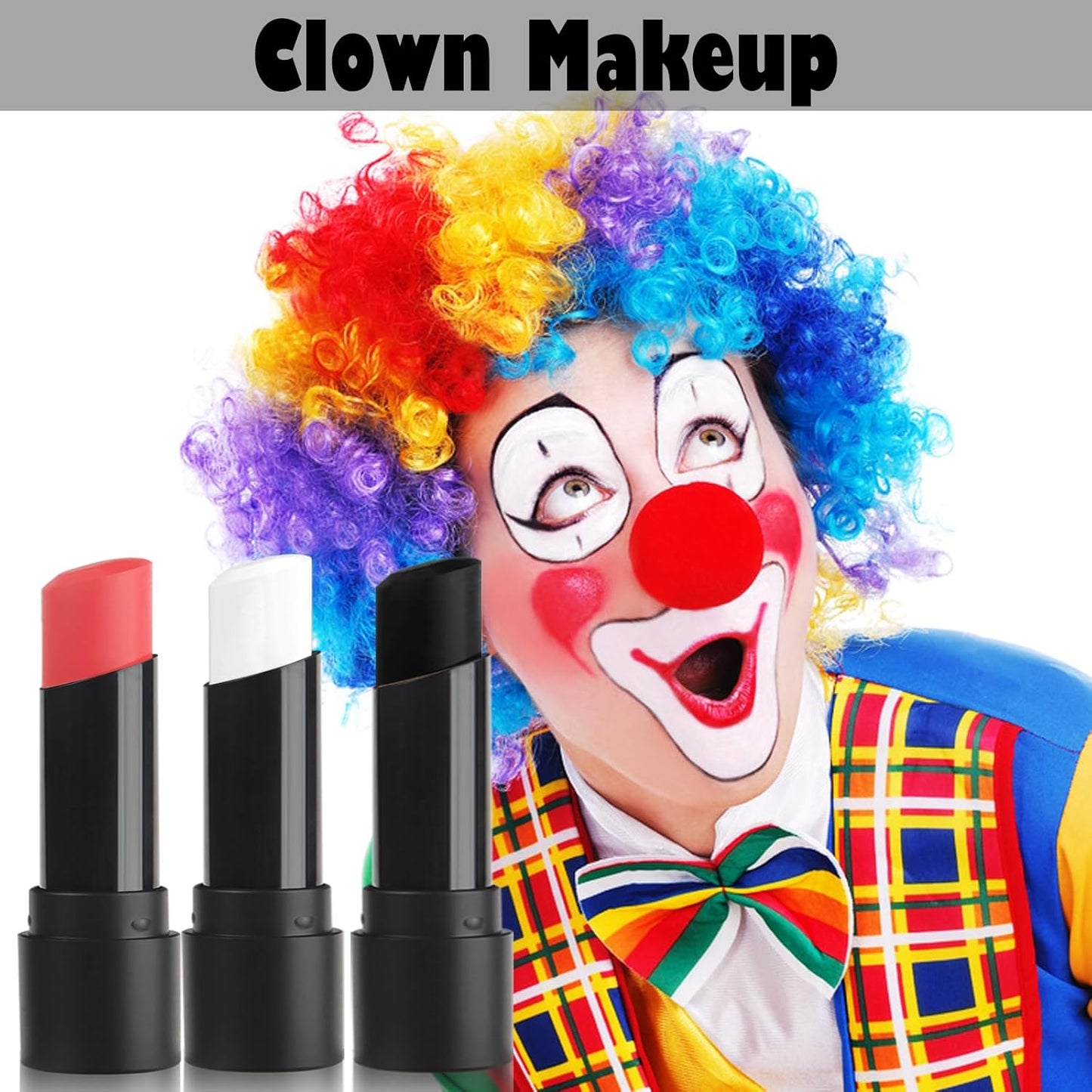 MEICOLY 3PCS Black White and Red Face Body Paint Stick,Joker Face Paint Stick for Halloween SFX Cosplay,Scary Creepy Clown Skeleton Zombie Makeup,Waterproof Eye Black for Baseball Softball Football